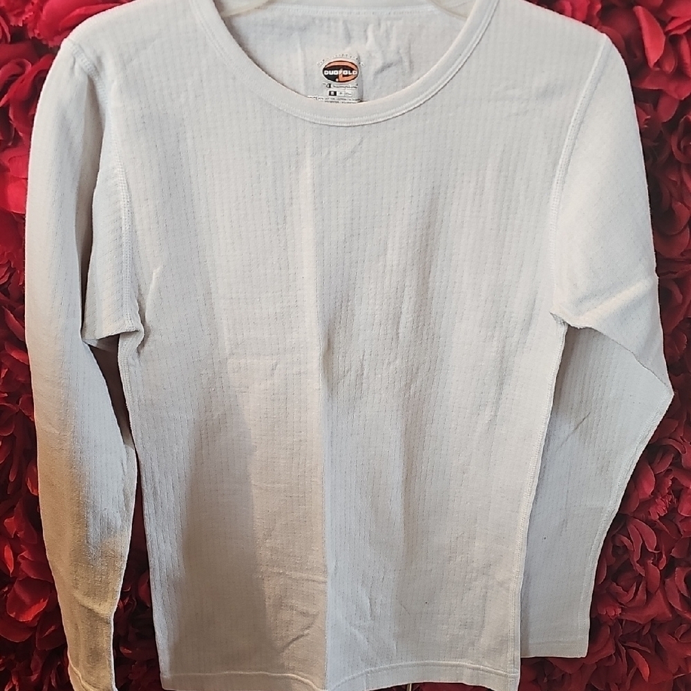 Champion Duofold Unisex White Long Sleeve Top Size Small